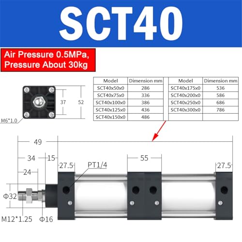 Vérin pneumatique SCT63 course 100mm multi-positions double force