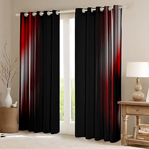 Geometric Abstract Ombre Curtains Teens Grey White Red And Black Striped Window Curtains for Bedroom Living Room Kids Boys Girls Simple Modern Window Drapes Treatments - Image 2