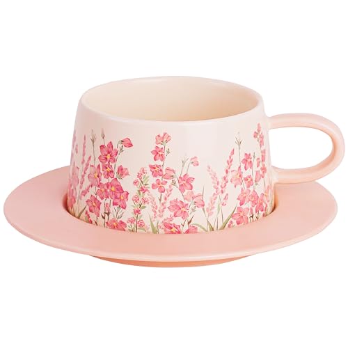 Pink Coffee Mug with Saucer Set