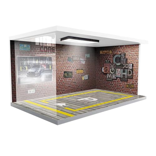 Garage Display Case – PVC Acrylic 27x15x13cm | Parking Lot Display Stand with Lights, Exquisite Garage Scene Model, Car Displaý For Offices, Bedroom and Collectors