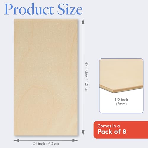 image for Baltic Birch Plywood 24 x 48 x 1/8 Inch - 3 mm Craft Wood, Pack of 8 B