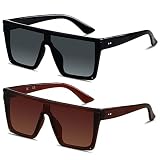 LYZOIT Square Oversized Sunglasses for Women Men Big Flat Top 2 pack Fashion Shield Large UV Protect
