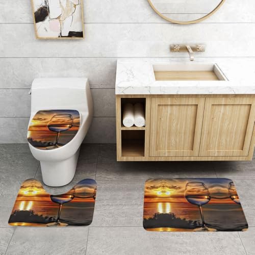 Juego de 3 alfombras de baño de 24 x 16 pulgadas Sunset Wine Glass antideslizantes de poliéster 4