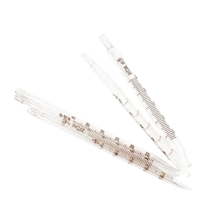 Glass volumetric Pipette, Scale Transfer Pipette, Burette, Laboratory Glass Measuring Tube, Color Ring, Volume 1 2 3 5 10mL, Length 20cm(5 ml 10 Pcs)