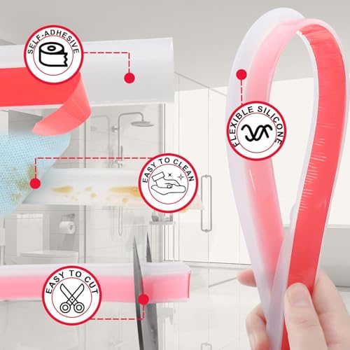 Image of RANDEN Self-Adhesive Silicone Water Stopper Strip - Collapsible Threshold Barrier Strip for Dry & Wet Separation, Sink Water Splash Guard, Bathroom Water Stopper (Translucent, 2 Meter)