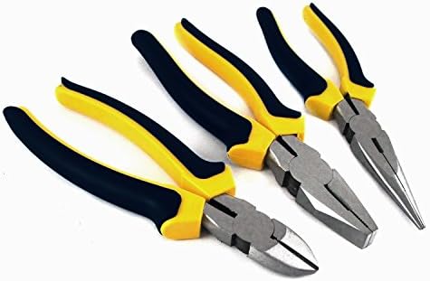 Tooltime 3 Piece Heavy Duty 8" (200mm) Pliers Set - Combination, Long Nose and Side Cutting Pliers
