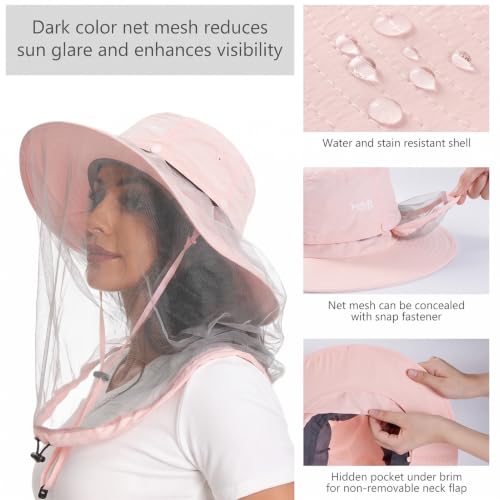 Image of BASSDASH UPF 50+ Mosquito Sun Hat with Hidden Head Net and Neck Flap for Men Women Outdoor Fishing Hiking Camping