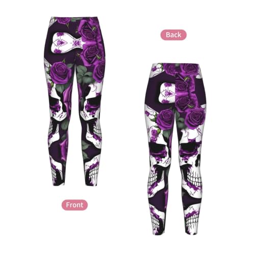 Leggings de compresión moldeadores que no se bajan con estampado de rosas moradas 4