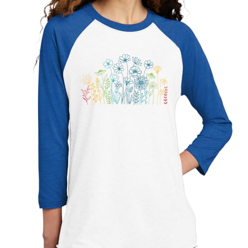 Rainbow Wildflowers Pride Camiseta de béisbol tres cuartos unisex miniatura 2