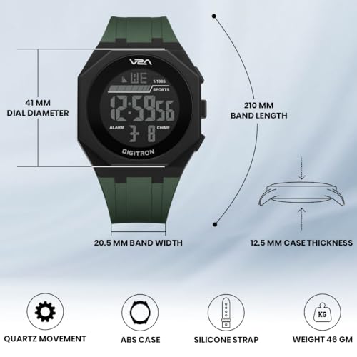 Image of V2A Digitron 3009 Digital Sports Watch for Men & Boys | Big Dial, Alarm, Stopwatch, 12 /24H | LED Luminous Display | 3 ATM Water Resistant Training | Gifts for Men & Boys