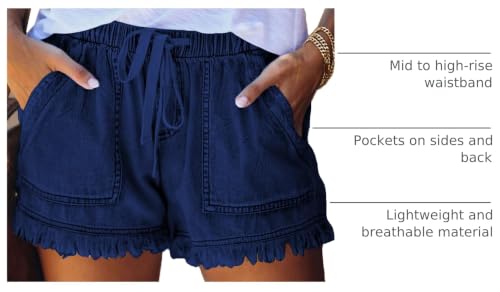 Image of YOCUR Womens Lightweight Shorts Casual Baggy Trendy Hot Pants Elastic Waist Drawstring Comfy Shorts