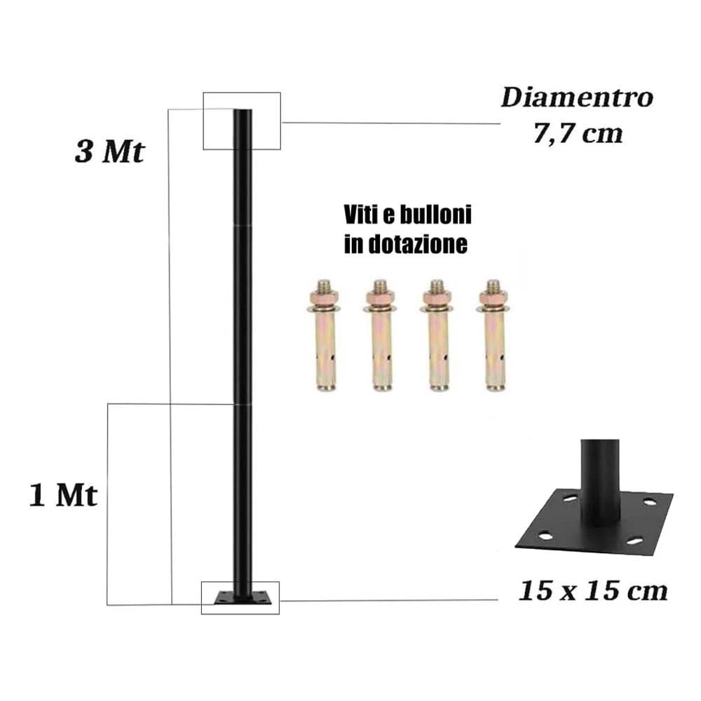 Palo per lampione stradale supporto da faro ufo staffa in metallo 3 mt nero