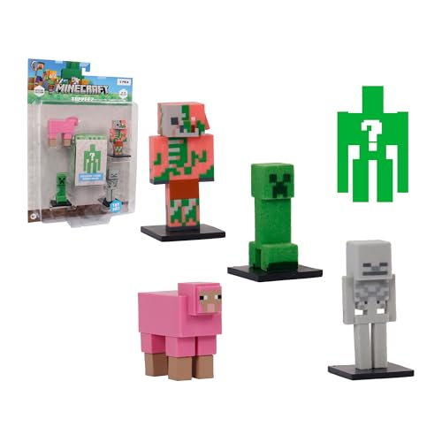 Bizak Minecraft Toppez Edición Especial Pack de 5 Figuras Stdo.3,muñecos flocados de 5 cm con 1 figura sorpresa,producto oficial,16 modelos para coleccionar,para fans y niños desde 8 años (64110033-3)