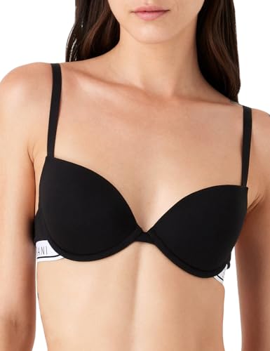 Emporio Armani Womens Iconic Logoband Push Up Bra, Black, 34D
