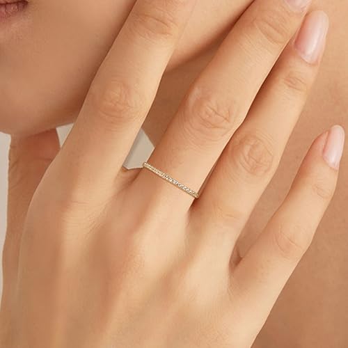 Cubic Zirconia Rings for Women 16k Gold Plated Copper Ring Stackable Eternity Bands Elegant Jewelry for Women, Perfect for Weddings and Anniversaries - Size 7, Width 1.5mm