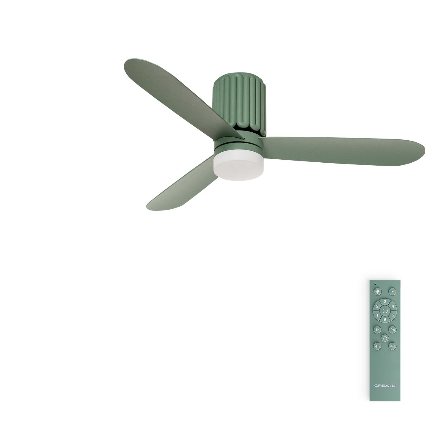 CREATE / WIND CALM SCULPT/Ventilador de techo con luz con mando verde sage / 40W, Silencioso, 6 velocidades, Ø132 cm, programable, función verano-invierno, luz led 3 temperaturas