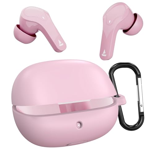 Image of Sounce Soft Silicone Protective Case Cover, Boat Airdopes 311 Pro /Airdopes Plus 311 (2025 Launch) Shockproof, Scratch-Resistant, Dustproof Earbuds Case with Keychain Clip for Easy Portability (Pink)
