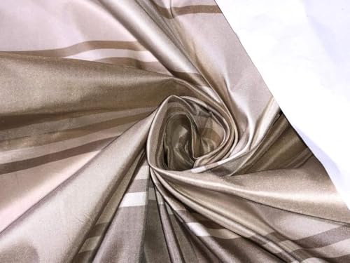 Tissu taffetas de soie pour robe de soirée chic à rayures moka et ivoire