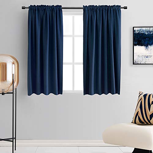 Image of DONREN 48 Inch Curtains for Boy's Room - Blackout Thermal Insulated Window Drapes with Rod Pocket for Short Windows (2 Panels,52 x 48 Inch,Navy Blue)