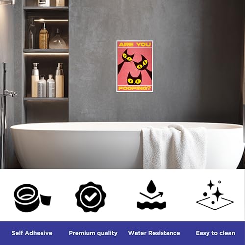 Image of Rekoframes are You Pooping Funny Bathroom Sign, Pink Cat Design Wall Art Poster, 8.2x11.5 Inches