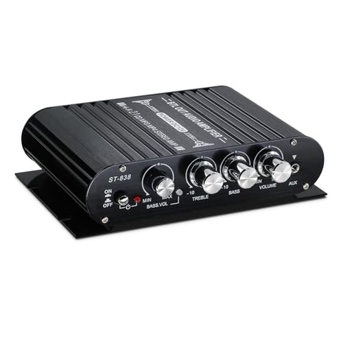 XRLUC Mini Bluetooth Amplifier Bass 2.1 Channel with Subwoofer Out, 400W Peak Powerful Audio Stereo Hi-Fi 12V Digital Class Music for Passive Speaker PC TV Phone Car Vehicle (Power Supply NOT Include)