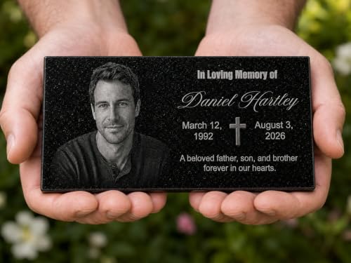 Image of Custom Granite Headstone for Graves, memorial plaques with Portrait