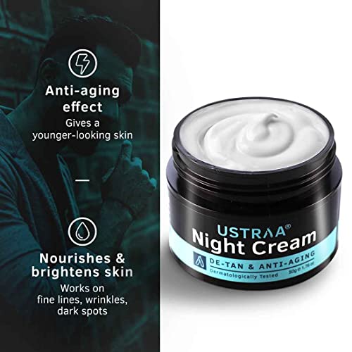 Ustraa Night Cream - De-Tan & Anti-ageing cream for Men - 50 g | Dermatologically Tested | No Mineral Oil & Anti-Acne Spot Gel-15 ml | Reduces... - Image 2