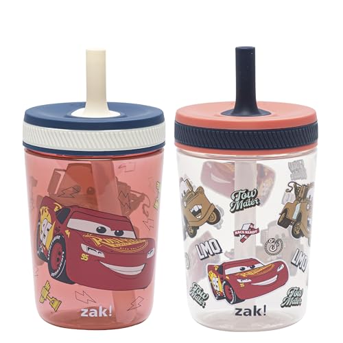 Zak Designs Disney Pixar Cars Kelso Toddler Tumblers For Travel or At Home 15oz 2-Pack Durable Plastic Sippy Cups With Leak-Proof Design is Perfect For Kids (Lightning McQueen & Tow Mater)