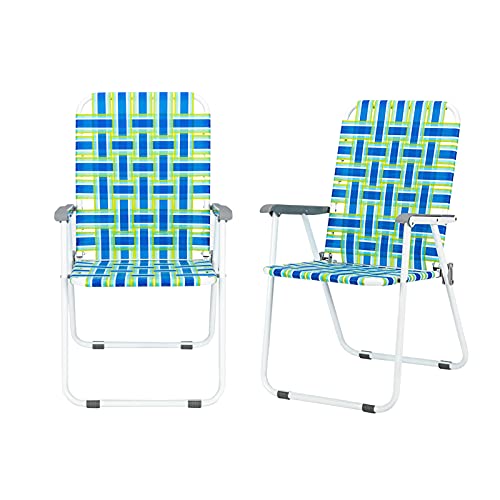 Outvita Juego de 2 sillas plegables de aleación de acero para patio, con marco estable para camping, pesca, playa, piscina, patio trasero y barbacoa (azul y amarillo)