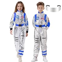 HarnyLoom Astronaut Costume Kids Adult, Space Costume with Glasses Boys Girls Men Spaceman Jumpsuit Fancy Dress Carnival Halloween Party (Blue-Kids, L)