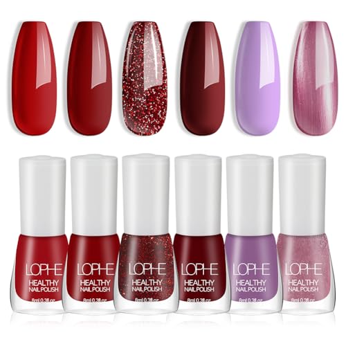 LOPHE Kit de Esmalte de Uñas   6 Colores de Secado Rápido, Pintauñas Brillante, Fácil Aplicación, Bajo Olor, Base de Agua, C