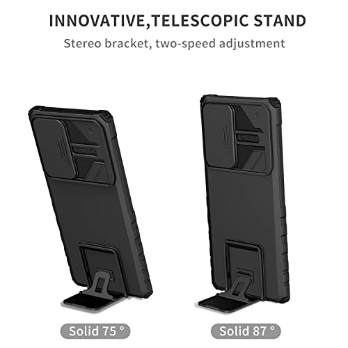 Image of ShieldTech Back Cover Case for Samsung Galaxy S22 Ultra 5G | Sliding Camera Shield | Stereoscopic Stand | Shockproof 360 Protection | PC + TPU Hybrid Mobile Phone Case for Samsung S22 Ultra | Black