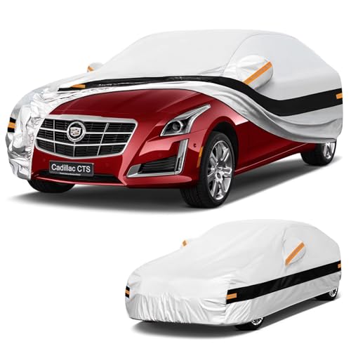 Image of 10 Layers Car Cover Custom Fit for Cadillac CTS CTS-V (2014-2019), Waterproof All Weather for Automobiles, Outdoor Full Cover Sun Dust Rain Protection with Cotton. Silver