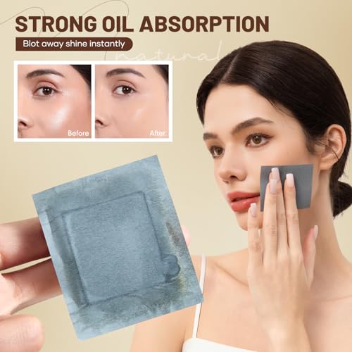 Image of Blotting Papers for Face with Mirror and Puff, 100 Count Rose Oil Blotting Sheets for Oily Skin, Portable Compact for Purse, Travel, and On-the-Go Touch-Ups