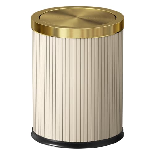 Image of White Gold Bathroom Trash Can,Bedroom Garbage can with lid,Modern Trash Can with Flipping Lid, 4gallon,Garbage cans for Kitchen,Living Room (15L-White)