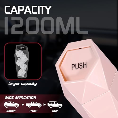Image of Car Trash Can with Lid, Mini Car Trash Cup with 30 Additional Trash Bags, Car Accessories for Interior, Leakproof Vehicle Garbage Bin for Car, Home, Office - 2 Packs, Pink