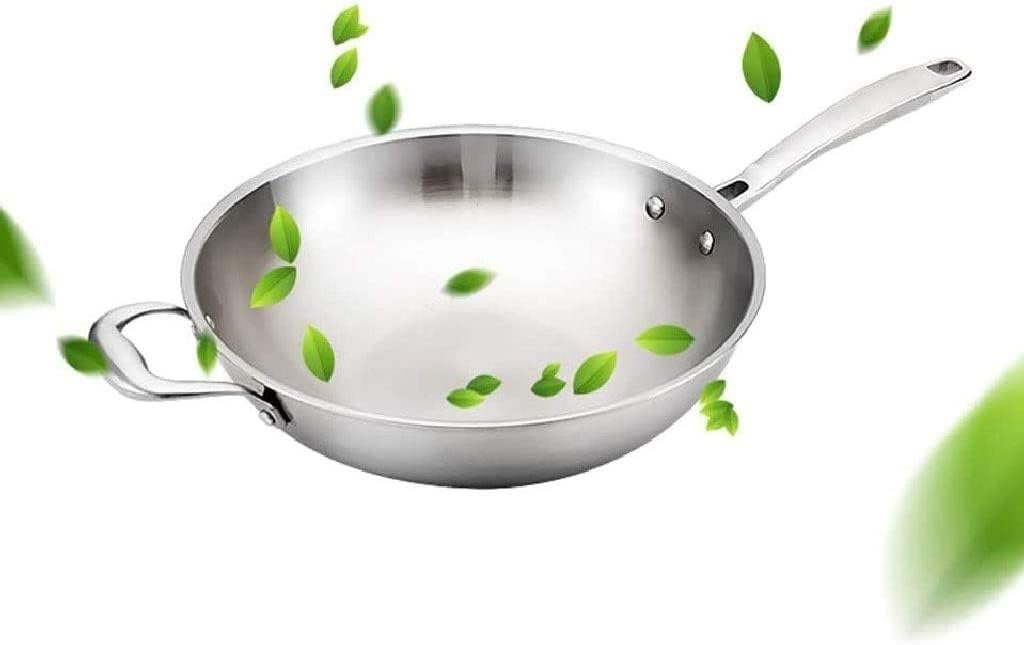 BanBe Wok Cookery Fume-Free Frying Pan Non-Stick Frying Pan Stainless Steel Household Uncoated Frying Pan Induction Cooker Gas Universal