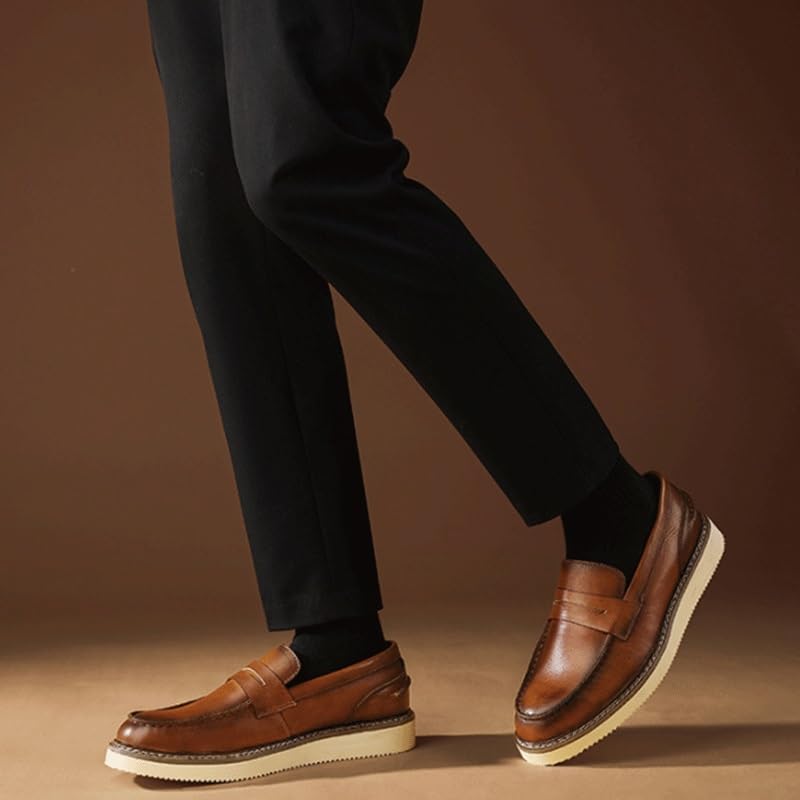 Men's Loafers Breathable Lining Business Shoes Round Toe Thick Sole Retro Men Low Height Oxford Casual Shoes Lightweight Comfortable Walking Shoes3