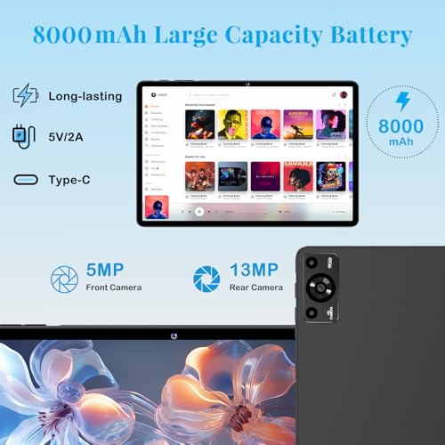 Image of 11 Inch Tablet, 2026 Android 15 Tablets with Octa Core, 24GB+256GB, 13+5MP Camera, Electronics Tablets with Widevine L1, 8000mAh Battery, 5G WiFi, GPS, HD IPS Display, 1TB Expand, BT 5.0 -Metal Black