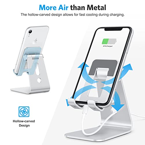Omoton C3 Cell Phone Stand For Desk, Larger And Exceptionally Stable, Adjustable Phone Cradle Holder With Bigger Body & Longer Arm, Compatible With Iphone 14, Tablets (7-10") And More, Silver #TOP2