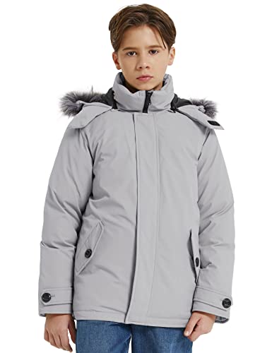 Wantdo Boys' Hooded Winter Jackets Water-Resistant Warm Fleece Filling Puffer Coat Grayish White 6/7 #TOP2