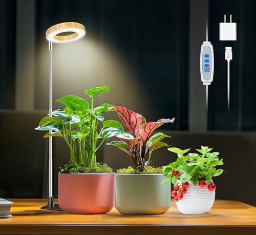 Image of Aokrean Grow Lights for Indoor Plants Growing, Full Spectrum with Base | 48 LEDs Wood Grain 1-Pack, 2 Installation Ways, 6.5-26 in Height Adjustable, 3 Lighting Modes, Timer 6 /12 /16Hrs,5 Brightness