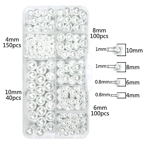 Toaob 390Pcs White Pearl Beads With Holes 4Mm 6Mm 8Mm 10Mm Round Imitation Glass Pearls Loose Spacer Beading Supplies For Diy Jewelry Making Necklaces Bracelets Earrings #TOP1