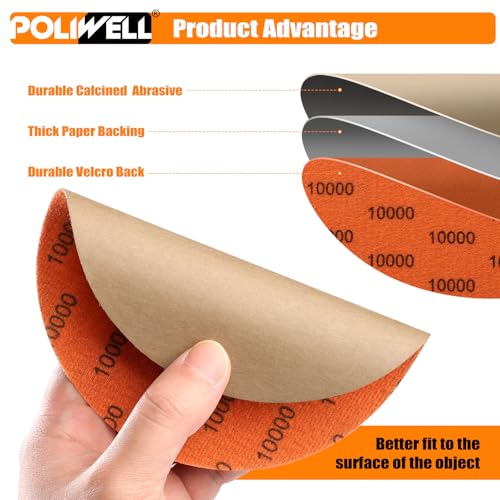 image for POLIWELL 6 Inch (150mm) 10000 Grit Sanding Discs, Waterproof Hook & Lo