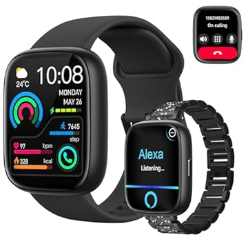 SmartWatch, relogio smartwatch com Ecrã tátil e Alexa, à prova d'água IP68, relogio smartwatch feminino e masculino, com modo esportivo e recebimento de notificações (Preto)