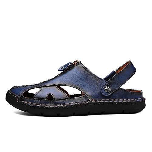 Image of JAMONWU Men's Casual Closed Toe Adjustable Leather Sandals Handmade Fisherman Beach Sandals