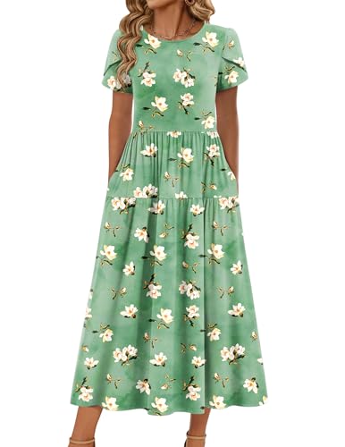 Image of Zeagoo Summer Dresses for Women 2026 Maxi Bohemian Floral Short Sleeve Long Dress Casual Flowy Tired Beach Sundress