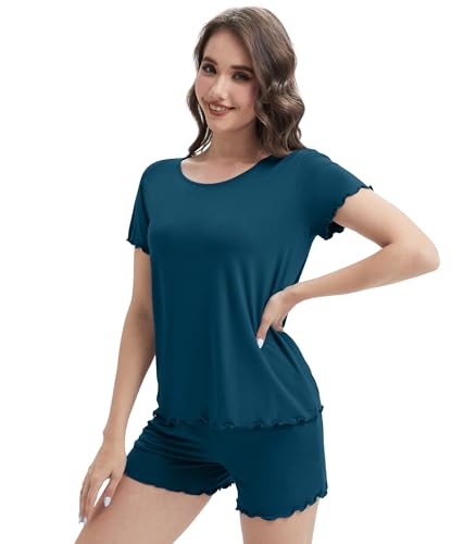 Image of WiWi 3 PCS Pajamas for Women Set Short Sleeve Pajama Sets Capri and Shorts Pj Sets Super Soft Cooling Sleepwear S-XXL