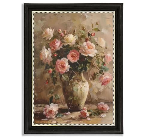 HELTYHB Vintage Dark Brown Framed Rose Wall Art - Oil