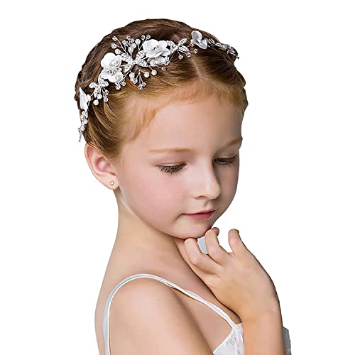 Flower Girl Headpiece Accessory, Girl Hairbands Pearl Crystal Headband Princess Wedding Bride Hair Pins Clips Tiara for Women and Girls Suitable for Shows, Children' Day(Butterfly)